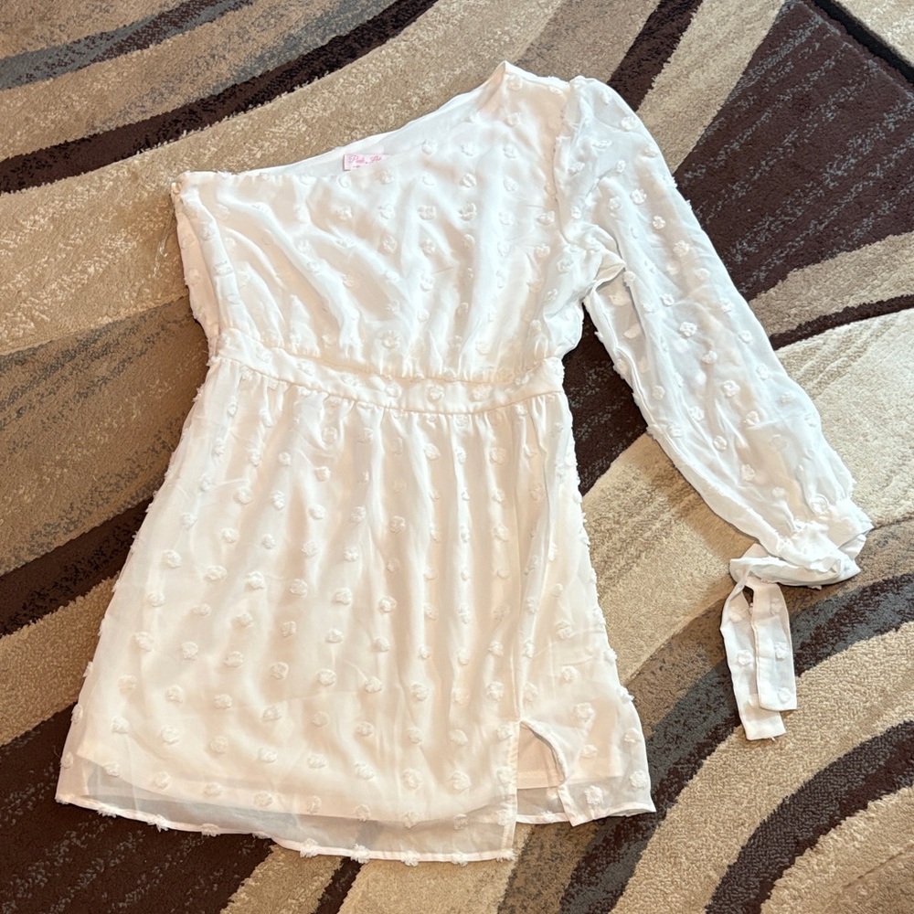 Pink Lily White Textured Mini Dress
